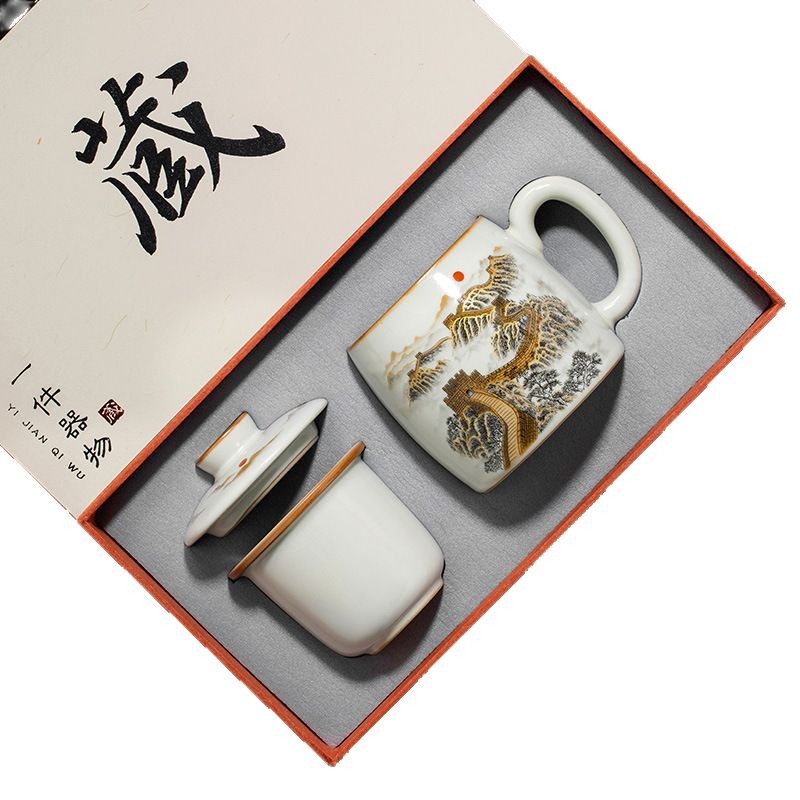 Cốc có nắp đậy bằng gốm sứ Ruyao cốc nước tách trà cá nhân cốc nước văn phòng cốc pha trà