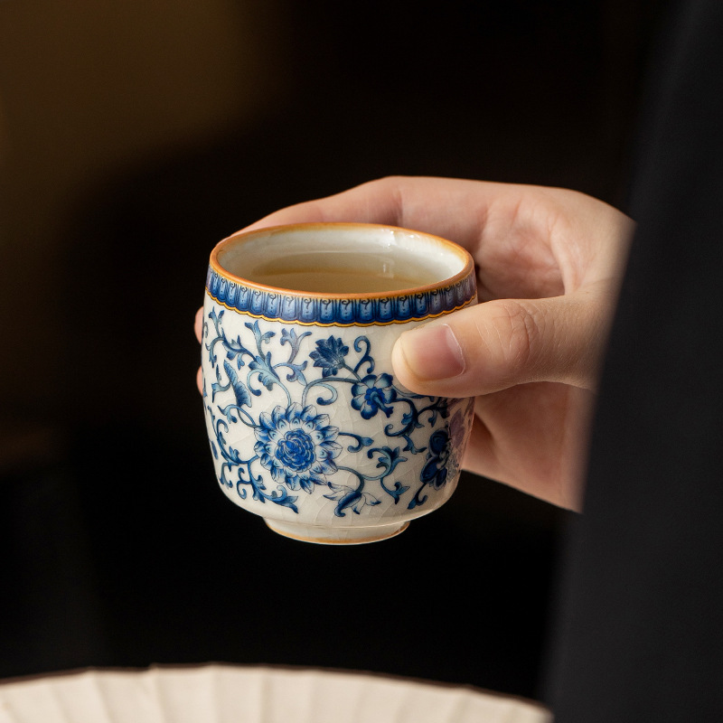 Cốc trà cá nhân hoa sen xanh và trắng Ruyao cốc chủ sở hữu cốc mở chuyên dụng cá nhân có thể nâng cốc đơn Kung Fu bán buôn cốc trà