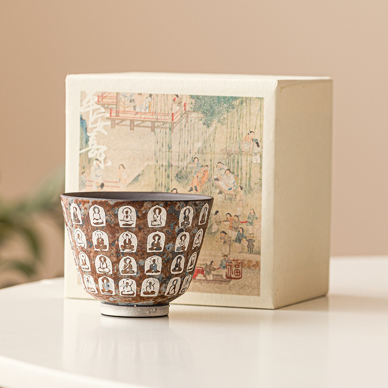 Cốc chủ nhân ngàn phật mạ bạc cốc đơn cốc trà gốm sứ gia dụng Bộ Trà Công Phu pha trà cổ điển Thiền cốc trà