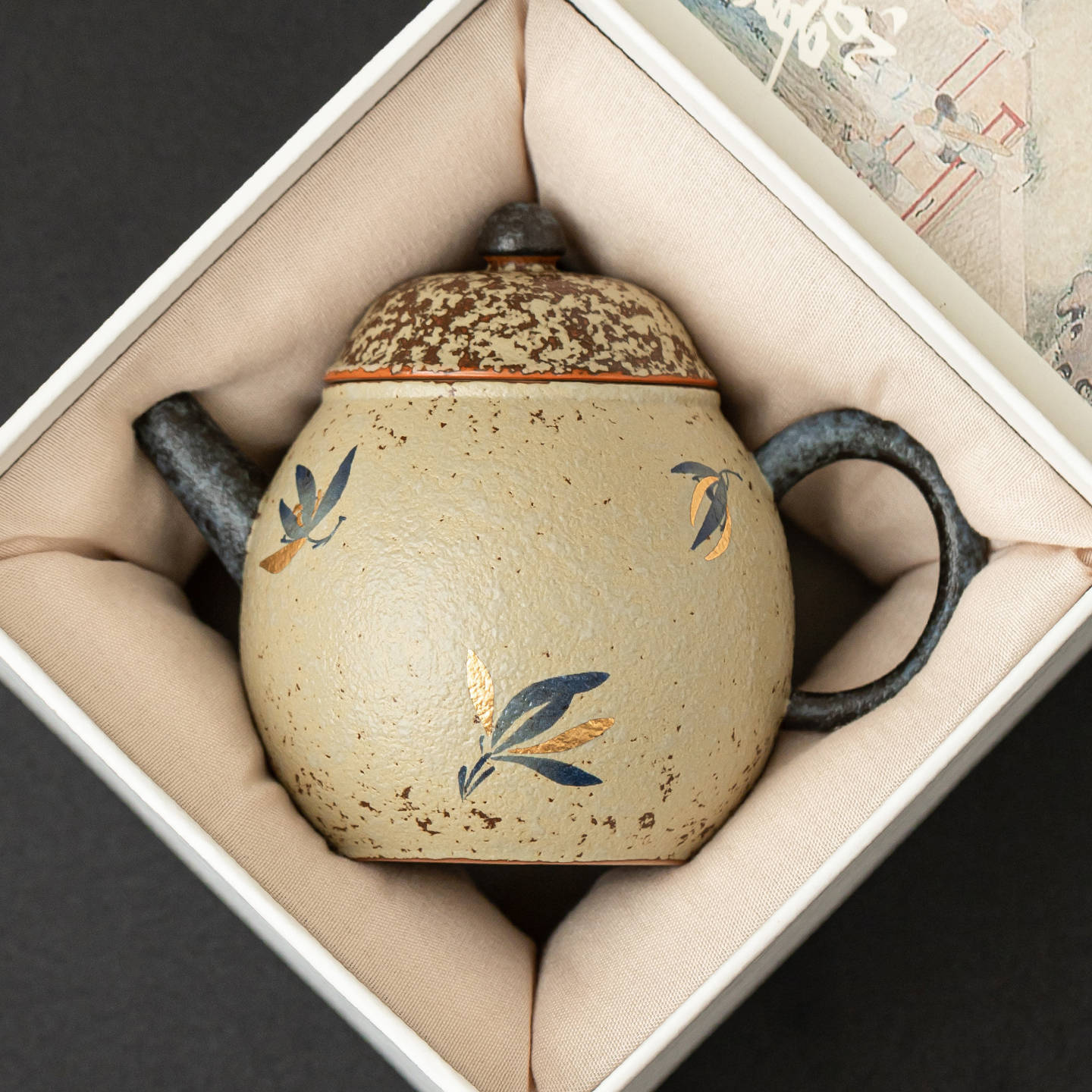 Ấm trà đỏ đá lửa trắng xanh ấm trà đơn phong lan vẽ tay bằng gốm sứ khắc vàng ấm pha trà Kung Fu công suất nhỏ ấm vật phẩm gia dụng