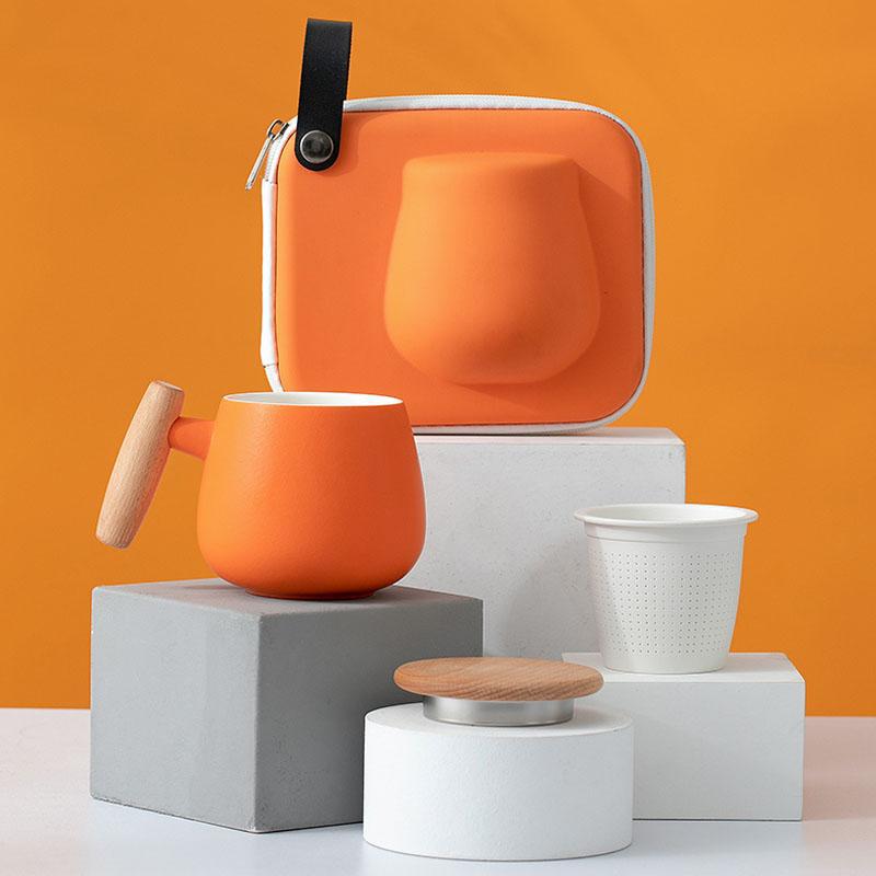 Ly trà gốm sứ tách nước có nắp lọc, ly văn phòng, cốc cá nhân, cốc đôi dễ thương