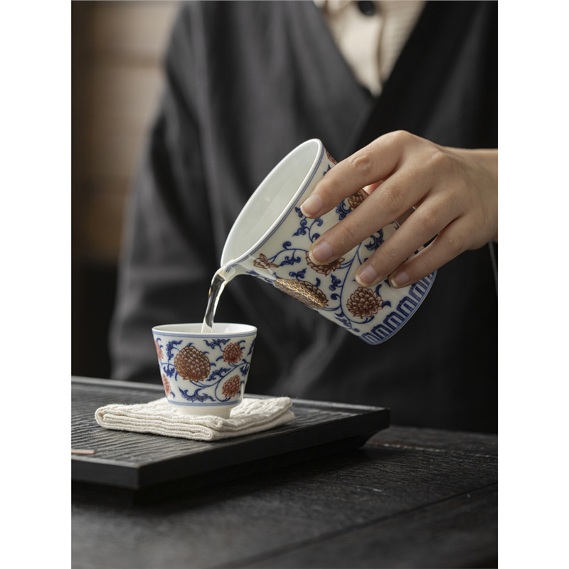 Cốc công bằng gốm cổ điển, trà sứ đỏ tráng men xanh trắng, dụng cụ pha trà, phụ kiện bộ trà Kung Fu, cốc đồng nhất không bị nóng