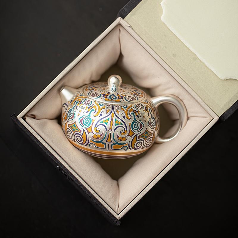 Cao cấp bạc Gongfu He Fusen Master Handmade Xi Shi Ấm trà 999 sterling bạc mạ bạc Ấm trà thời Xuân Thu Chiến Quốc Phượng hoàng