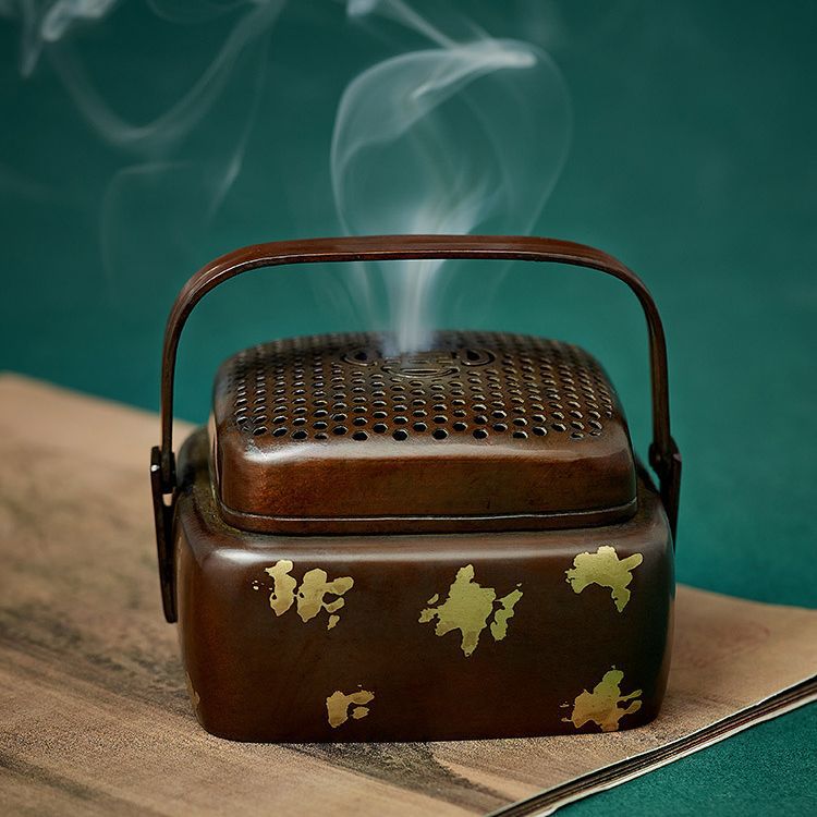 Lư hương bằng đồng nguyên chất gia dụng trong nhà sưởi ấm bằng đồng cầm tay Lư Hương đĩa trầm hương giả cổ bằng gỗ đàn hương vàng