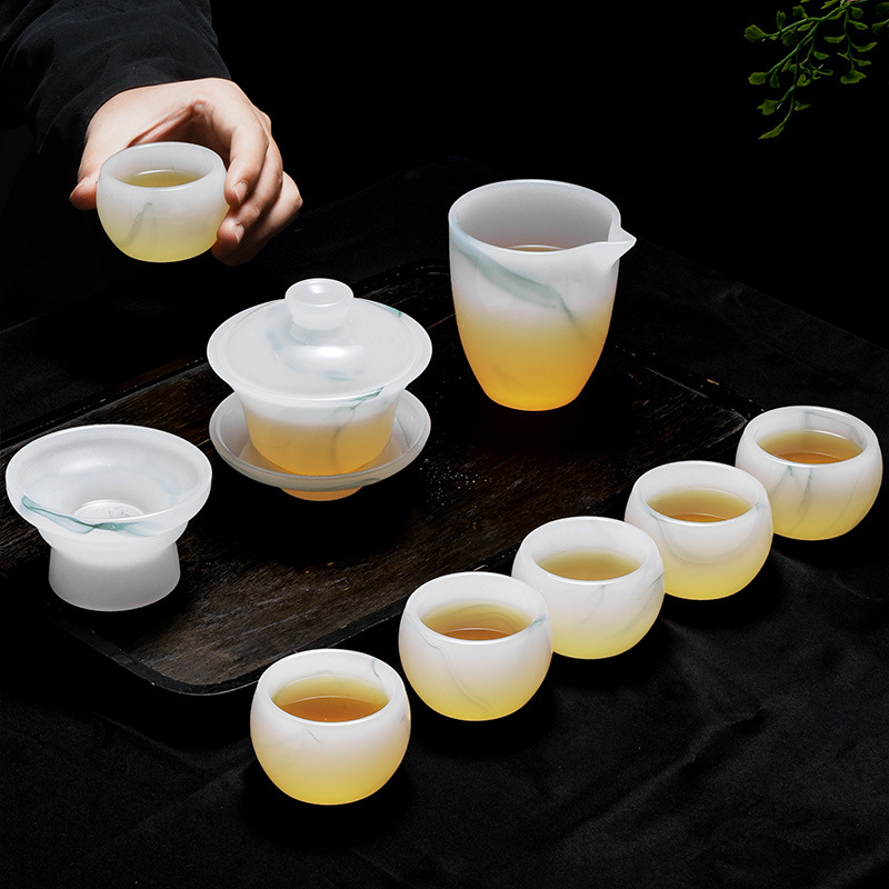 Bộ ấm trà Kung Fu cao cấp 2024 mẫu mới cao cấp băng ngọc men màu cao cấp hộp quà tặng quà tặng bán buôn