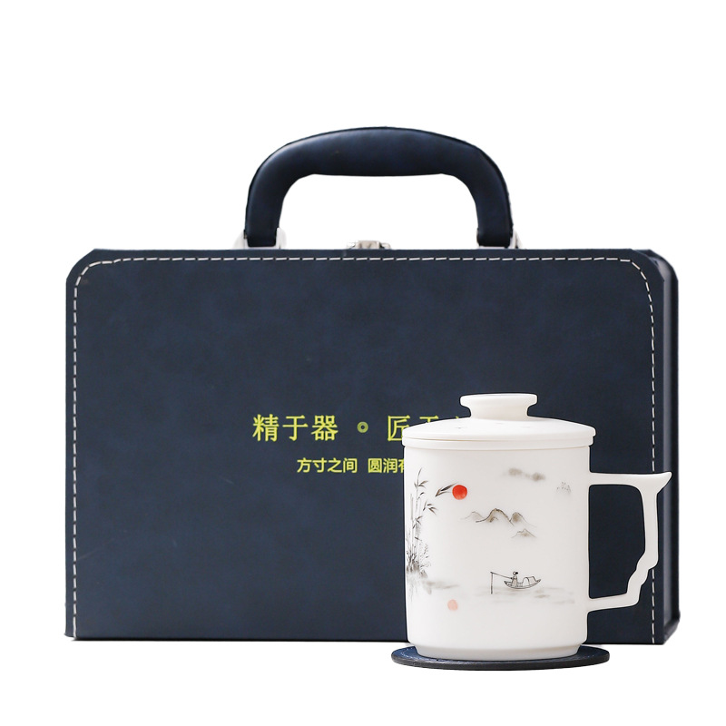 Cốc văn phòng vẽ tay sứ ngọc bích mỡ cừu nướng chay cốc pha trà lọc cốc nước cá nhân gia dụng quà tặng cha mẹ và người lớn tuổi