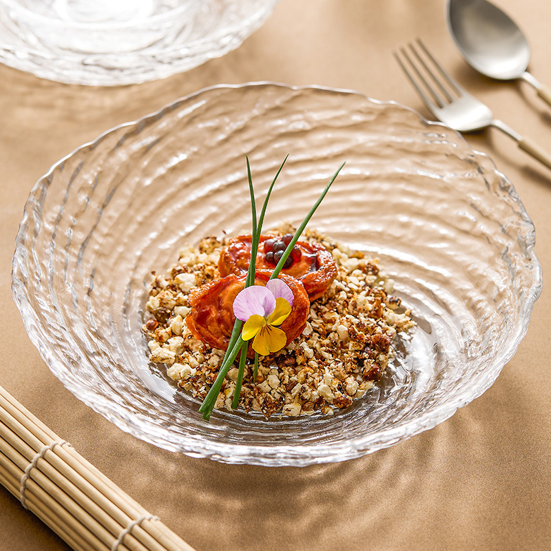 Bát thủy tinh Canghai Bát salad trái cây Đĩa sâu sang trọng nhẹ cao cấp Bát sữa chua sáng tạo Đĩa trái cây đẹp đặc biệt gia dụng