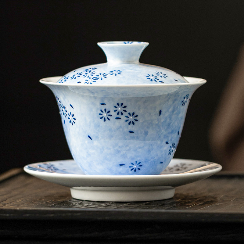 Cốc trà chén trà chén trà gốm vẽ tay tinh xảo tam tài cao cấp có nắp bộ trà kungfu dùng trong gia đình