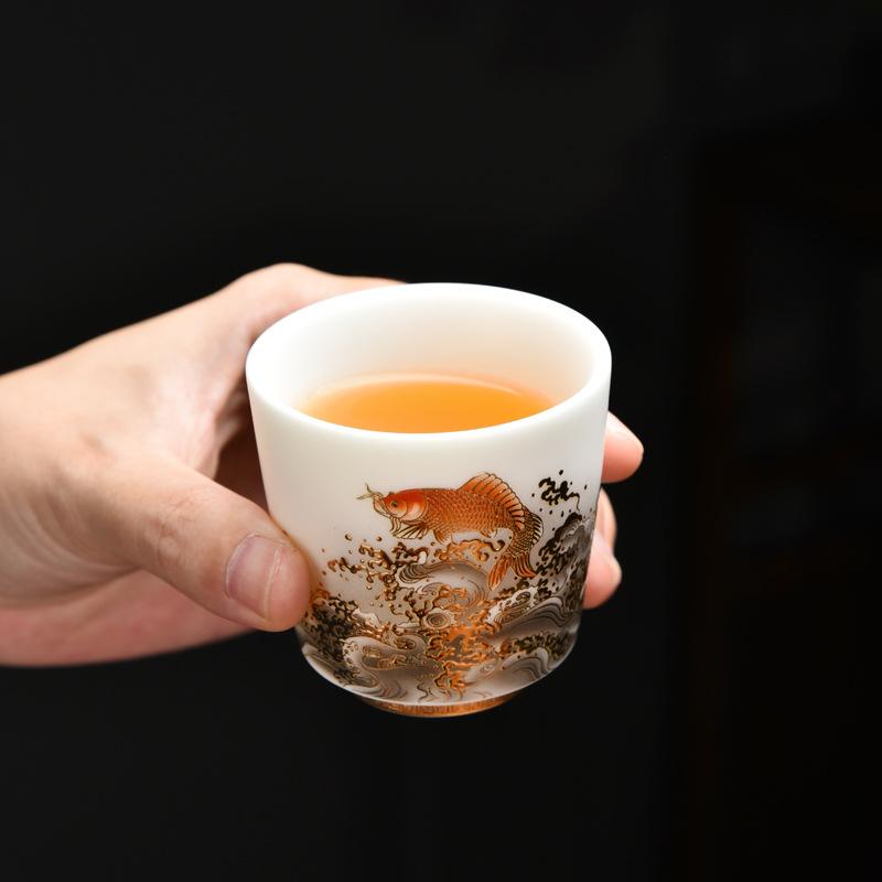 Cốc trà Kung Fu bằng sứ trắng ngọc cừu cốc chủ nhân cốc chuyên dụng cá nhân cốc trà nam cốc đơn cốc trà gốm sứ cao cấp