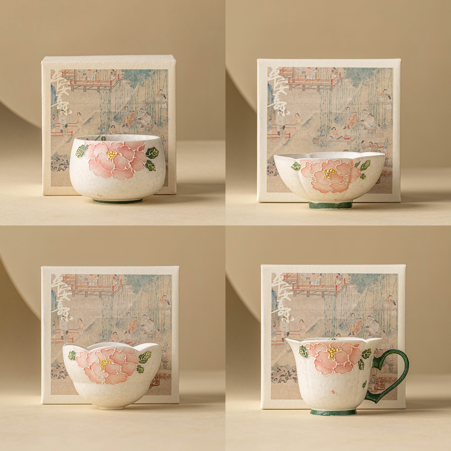 Bộ ấm trà Kung Fu màu trắng mỏ đá, cốc chủ nhân chạm khắc hoa mẫu đơn, cốc uống trà gia dụng có giá trị cao, cốc trà gốm sứ, cốc trà