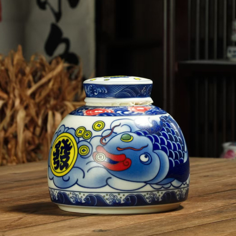 Trà gốm có thể kín lọ trà hoa lọ trà gia đình phụ kiện trà công suất lớn kín lọ lưu trữ trà