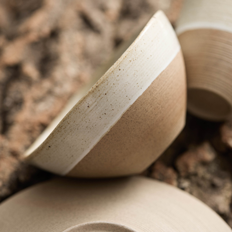 Bộ đồ ăn bằng gốm thô Bộ đồ ăn một người ăn tay kéo ren bát cơm gia dụng bát cơm bát cơm khách sạn bộ đồ bốn món