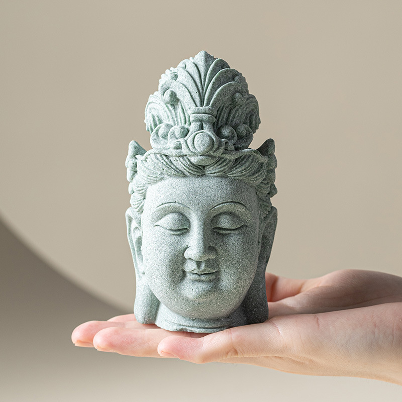 Đồ trang trí thiền Văn Thù Bồ Tát bằng đá sa thạch xanh đồ trang trí phong cảnh cửa ra vào phòng khách kiểu Trung Quốc mới đầu Phật trang trí theo phong cách cổ điển