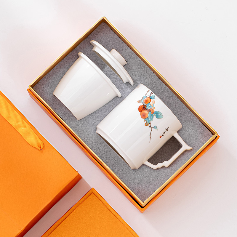 Cốc trà gốm sứ ngọc bích mỡ cừu Cốc văn phòng chuyên dụng cá nhân cốc trà sứ trắng Có Nắp Cốc pha trà tách nước