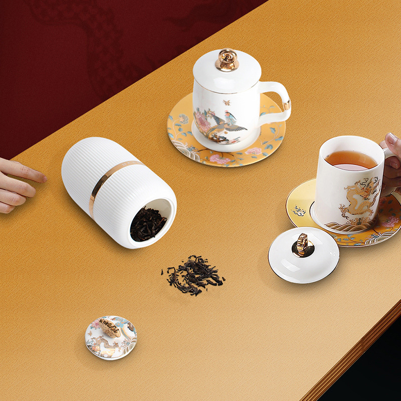 Cốc trà gốm sứ cốc rồng phượng cốc nước Cốc pha trà Hộp quà tặng khách hàng người lớn tuổi Quà Tặng Lễ hội Qixi