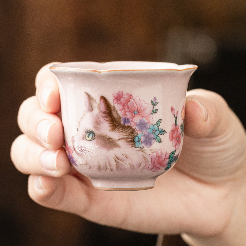 Cốc chủ nhân của lò Jisu Ru hoa mèo Totodan, tách trà gốm sứ có thể mở được, tách trà chuyên dụng cá nhân, bộ trà chén trà