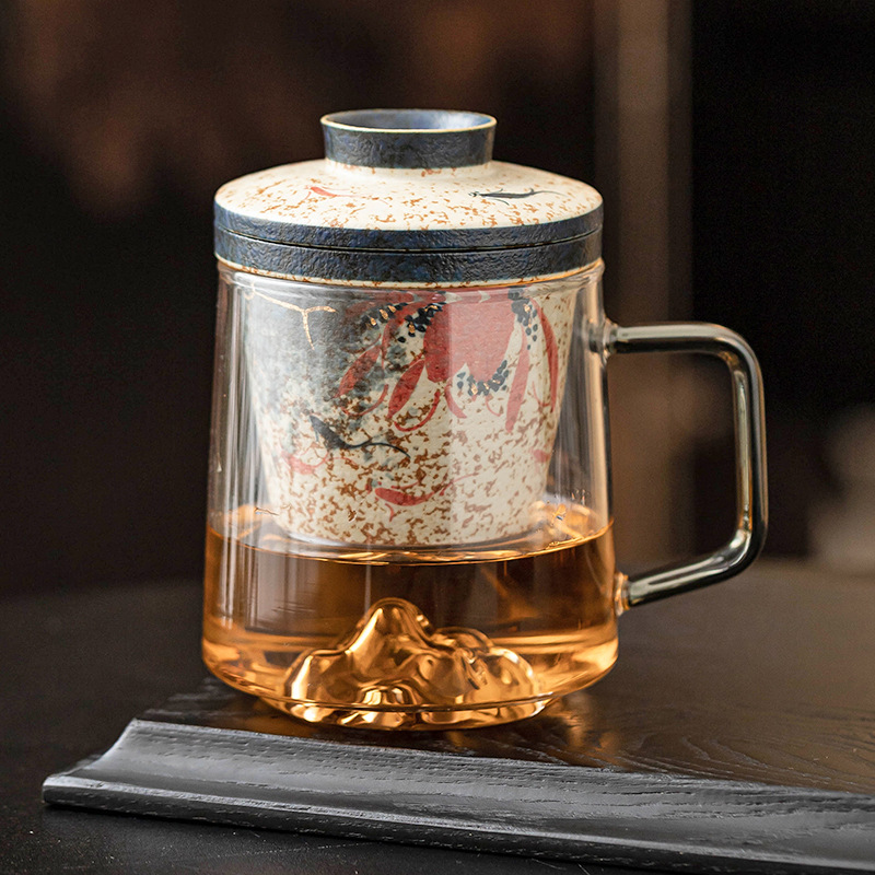 Cốc tách nước trà đen đá lửa trắng xanh, cốc văn phòng cá chép vàng Yungui, cốc uống trà, cốc cao cấp