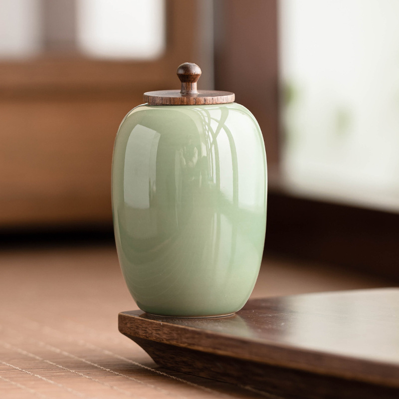 Bình đựng lá trà Sujin bằng gỗ mun, bình đựng trà kiểu Trung Quốc đơn giản, bình đựng đồ chống ẩm gia dụng, bình bịt kín bằng gốm cầm tay