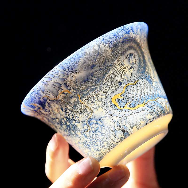 Bát có nắp treo Longteng Prosperity Bát trà Sancai Bộ trà Kung Fu Quà Tặng Bát trà gốm sứ cỡ lớn kiểu Trung Quốc