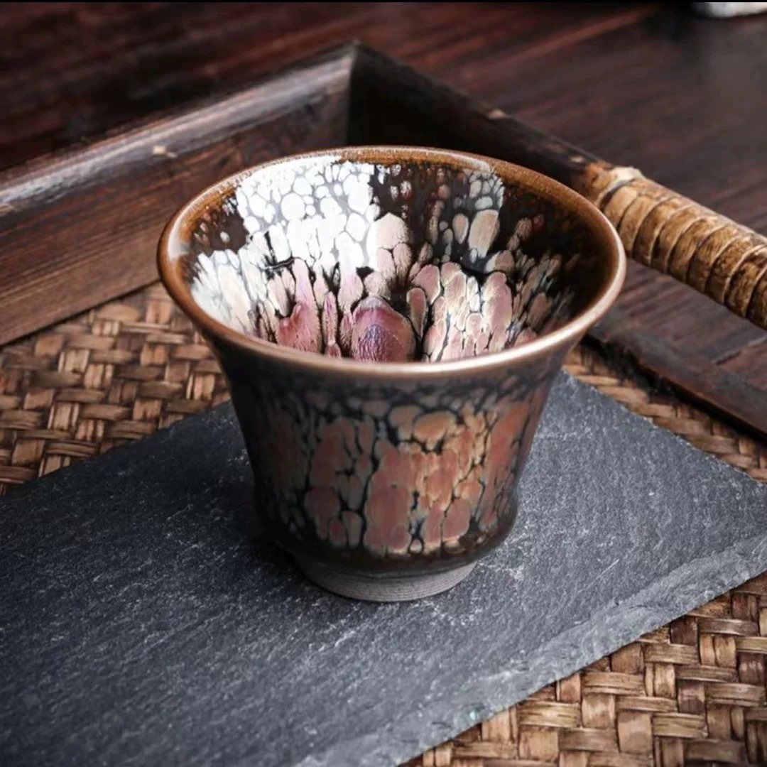 Chính hãng Zhijingjianzhan Golden Rose Yao Thay đổi giọt dầu Bộ trà quà tặng cao cấp làm bằng tay Chủ sở hữu cốc củi
