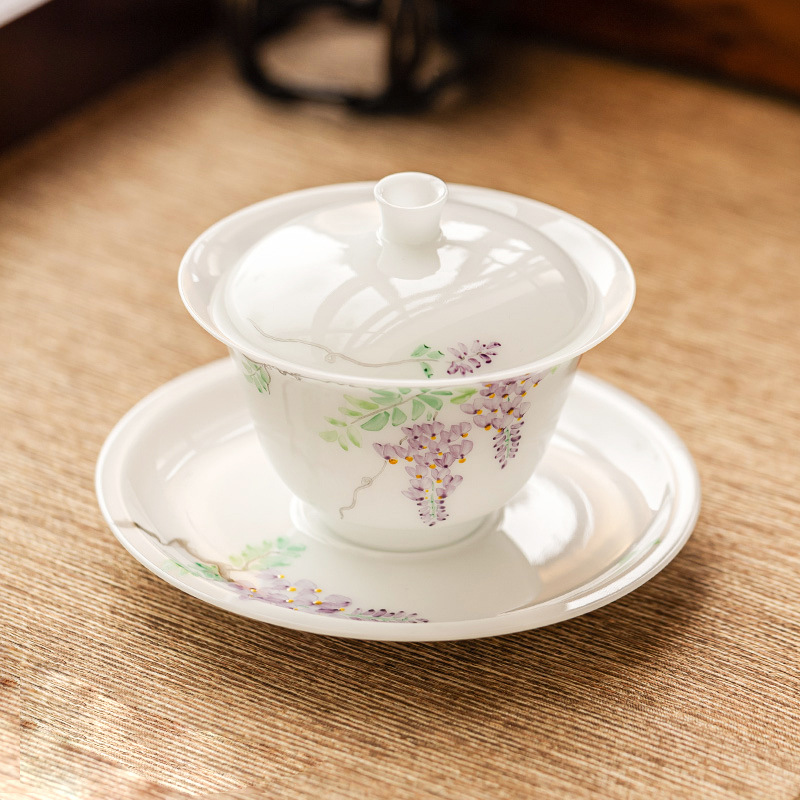 Nhà máy Master Zhang Lijiao, mỡ cừu nướng chay, sứ ngọc bích, bát có nắp ba tài năng, bộ trà Kung Fu cao cấp, hộp quà, bát pha trà