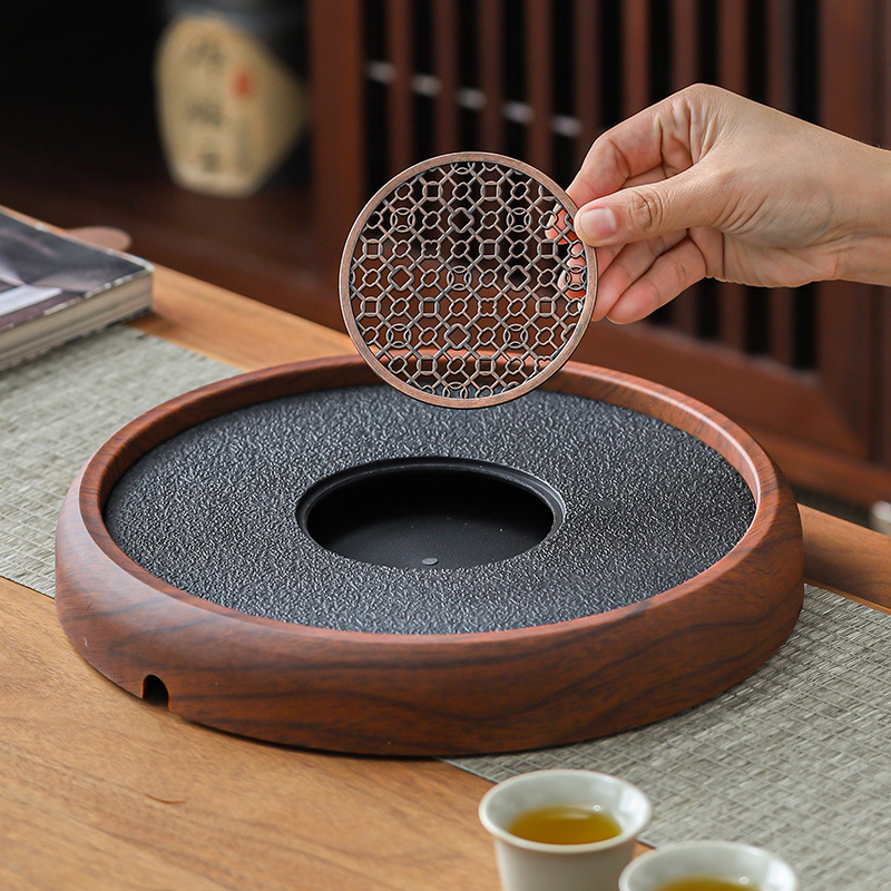 Khay trà gia dụng kiểu mới kiểu Trung Quốc khay pha khô bằng đá phiến khay trà gỗ nguyên khối khay trà bộ trà kungfu thoát nước