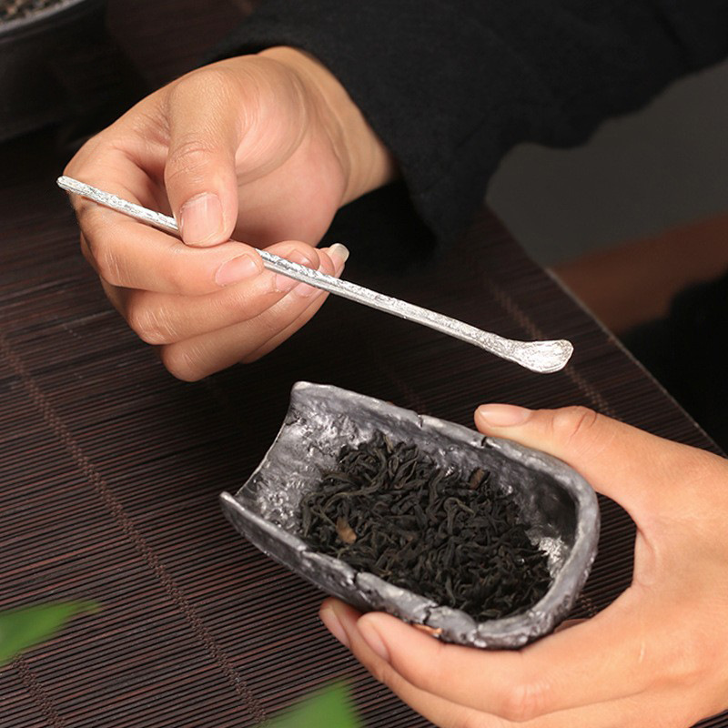 Bộ hai chiếc Xẻng trà thiếc cổ điển, phụ kiện trà đạo, trà đạo thiếc nguyên chất, trà đạo sen, sáu quý ông