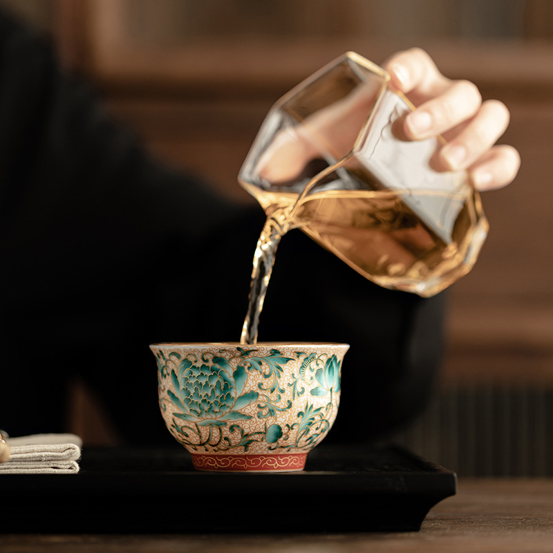 Cốc trà tráng men mạ vàng cốc đôi rồng phượng cốc chủ nhân gốm sứ cốc trà cốc đơn thủ công gia dụng cốc trà hộp quà