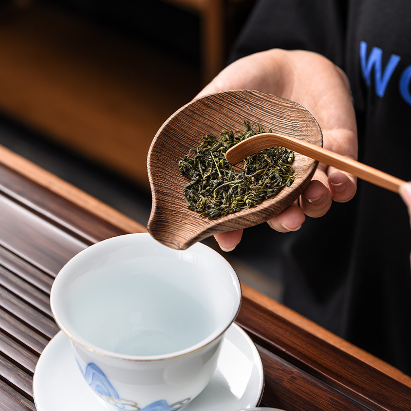 Bộ trà Kung Fu bằng gỗ Wenge, thìa trà sen thủ công, phụ kiện trà đạo, hộp trà cổ điển, thìa trà kéo trà
