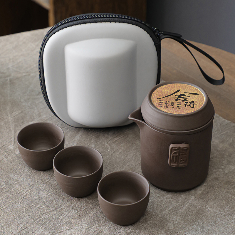 Đất sét tím du lịch bộ trà nhỏ di động gốm hoàn chỉnh kung fu trà trà đạo khay trà ấm trà tách trà