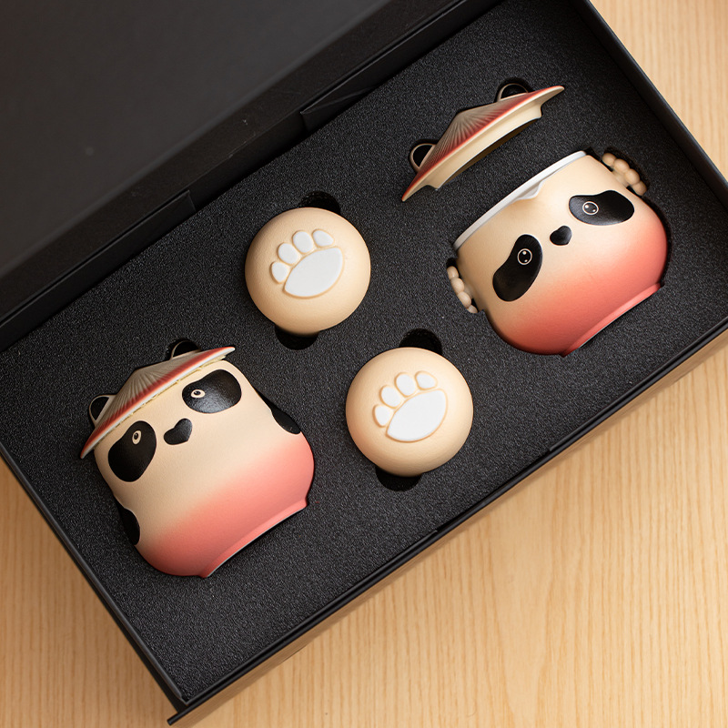 Bộ trà nghi lễ trà Panda Beixia Bộ trà gốm hoạt hình văn phòng gia dụng dễ thương Bộ trà có tay hộp đựng quà