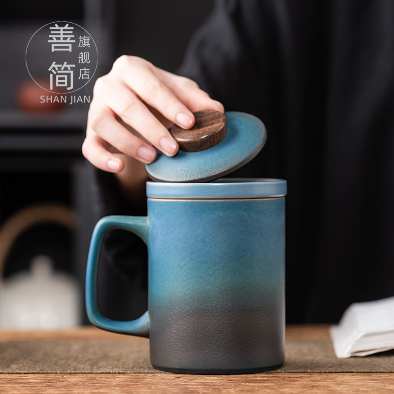 Cốc trà Gradient tách nước trà có nắp dùng trong gia đình văn phòng cá nhân lọc nước gốm sứ cốc cốc nam nữ