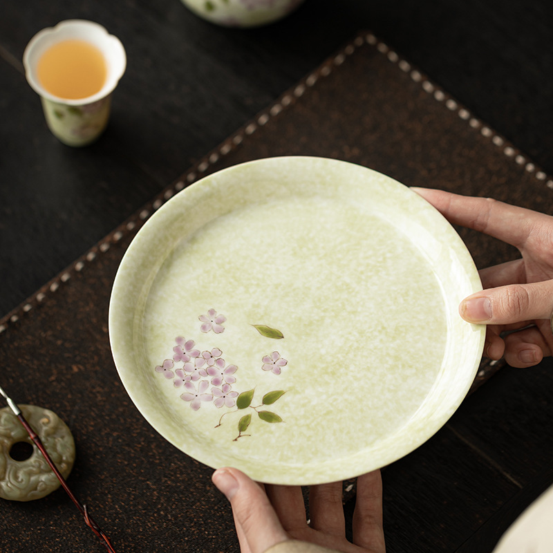 Bộ ấm trà hoa cẩm tú cầu vẽ tay Bộ ấm trà Kung Fu gia dụng một ấm hai chén có bàn pha trà khô bằng gốm sứ Đồ pha trà đơn giản