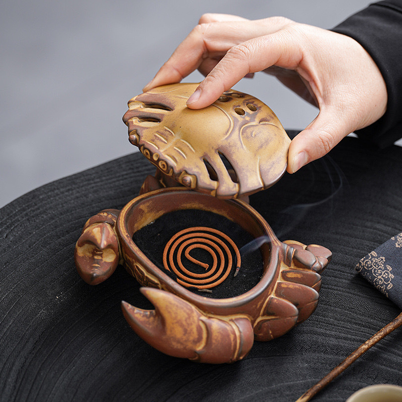 Lư hương đĩa cua, lư hương đồ đá, lư hương gốm cổ, đuổi muỗi, nội thất gia đình trong nhà, sự giàu có và Thiền