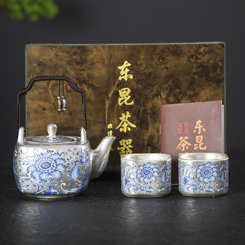 Tách trà mạ bạc họa tiết hoa sen, bộ trà kung fu gốm sứ gia dụng, tách trà cá nhân dành cho người lớn tuổi và lãnh đạo