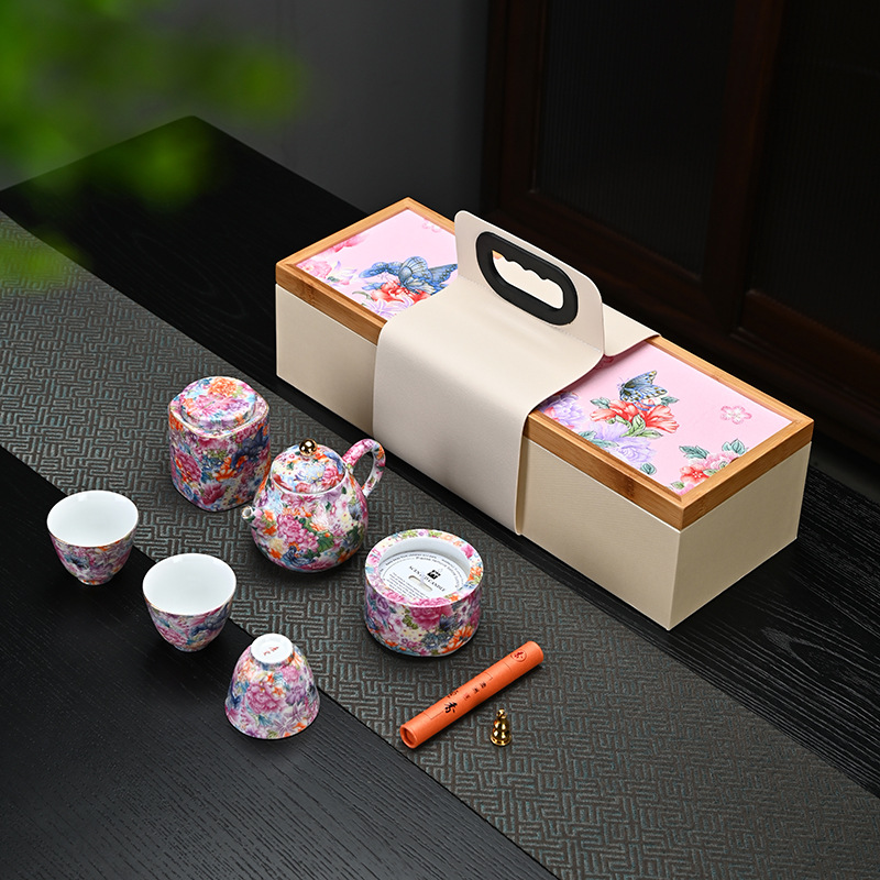 Bộ trà du lịch tráng men văn hóa và sáng tạo Tử Cấm Thành, đồ dùng gia đình, quà lưu niệm khí quyển cao cấp sang trọng nhẹ mới 2024