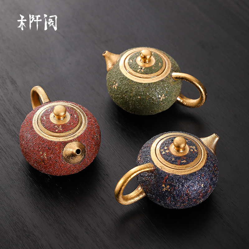 Ấm trà mỏ đá Suyuan ấm trà gốm sứ thủ công ấm một người mạ vàng bộ trà Kung Fu cổ điển cao cấp