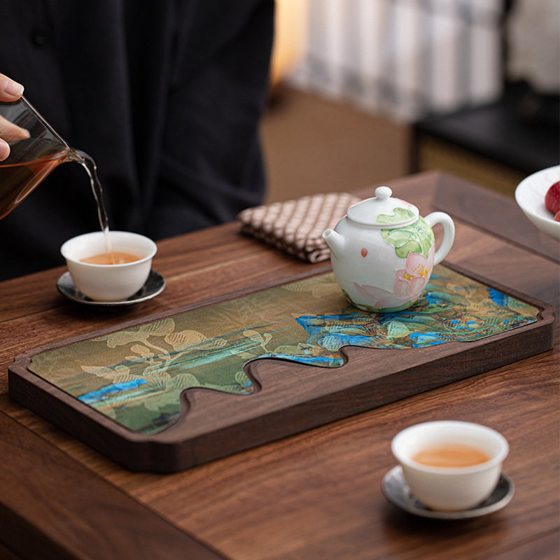 Khay trà giả gỗ óc chó, khay đựng trà khô cổ điển kiểu Trung Quốc, khay đựng trà loại nhỏ gia dụng, bộ trà Kung Fu mẫu mới