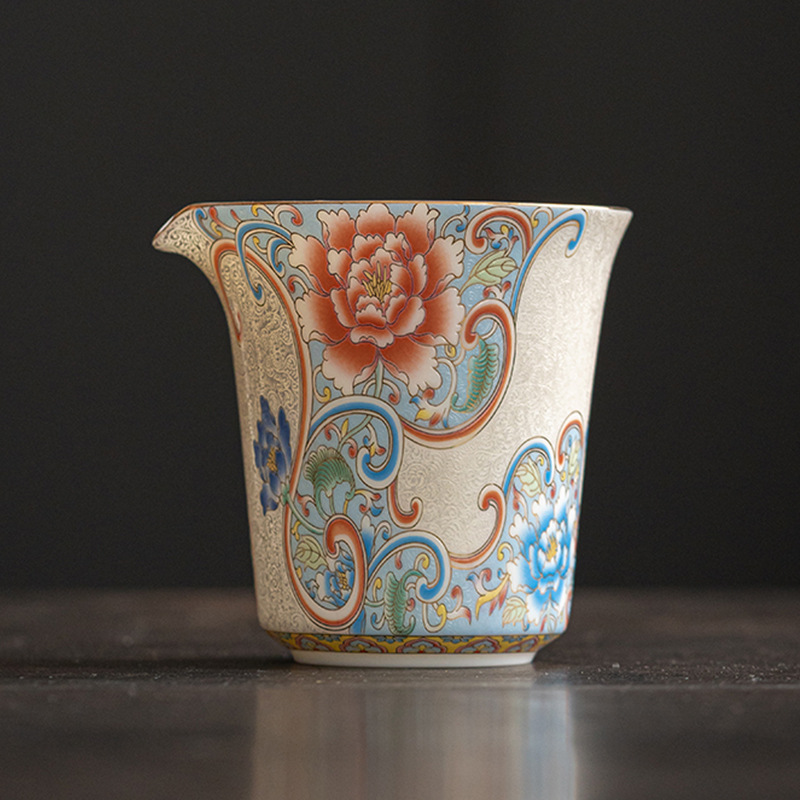 Cốc công bằng gốm sứ pha bạc chạm khắc thủ công quốc triều, cốc đồng phục dung tích lớn, dụng cụ pha trà, dụng cụ pha trà văn phòng biển trà gia dụng