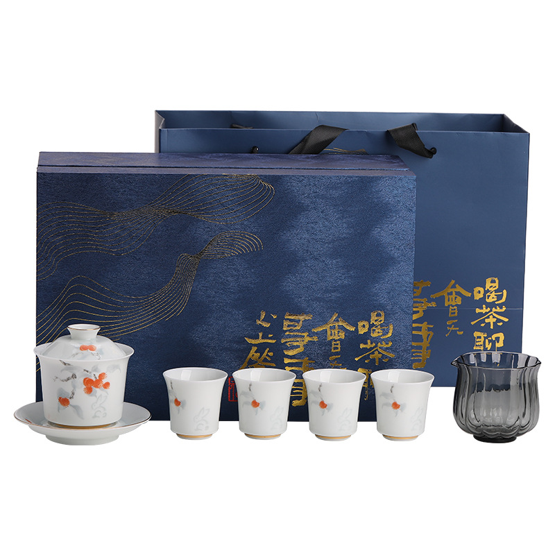 Bộ ấm trà bát có nắp tinh xảo Bộ trà gốm sứ Trung Quốc chén trà dụng cụ pha trà Kung Fu gia dụng quà tặng doanh nhân