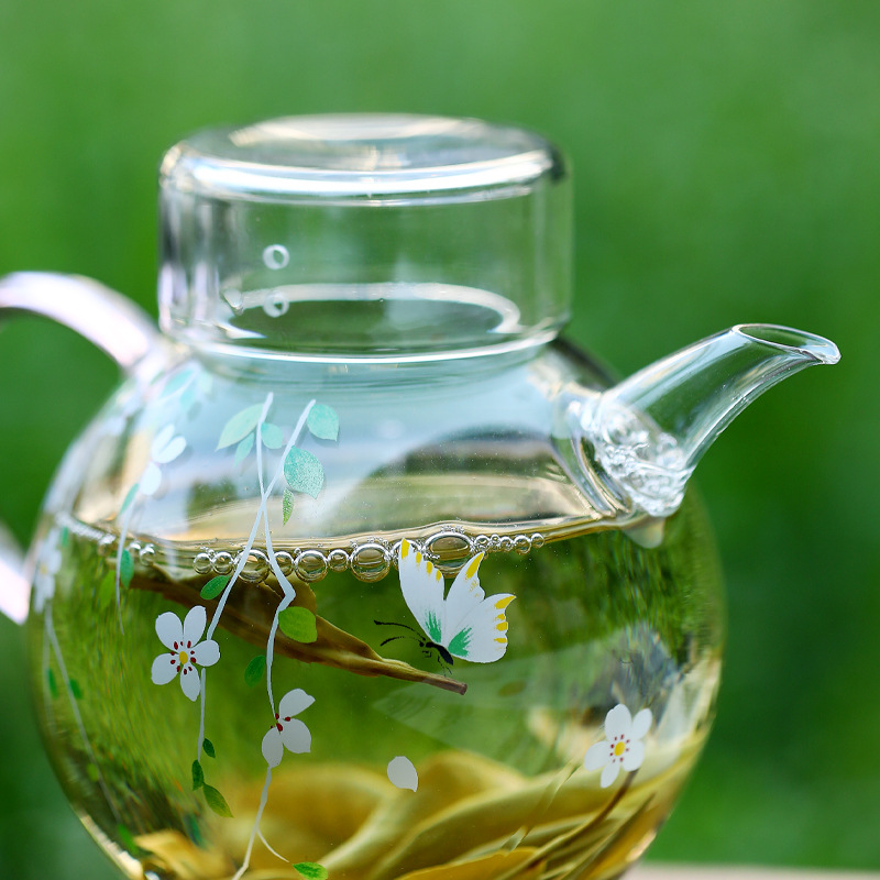 Ấm trà thủy tinh borosilicate cao Huazhao Ấm trà nhỏ dành cho một người có dung tích nhỏ và bộ lọc để pha trà xanh Ấm trà đặc biệt