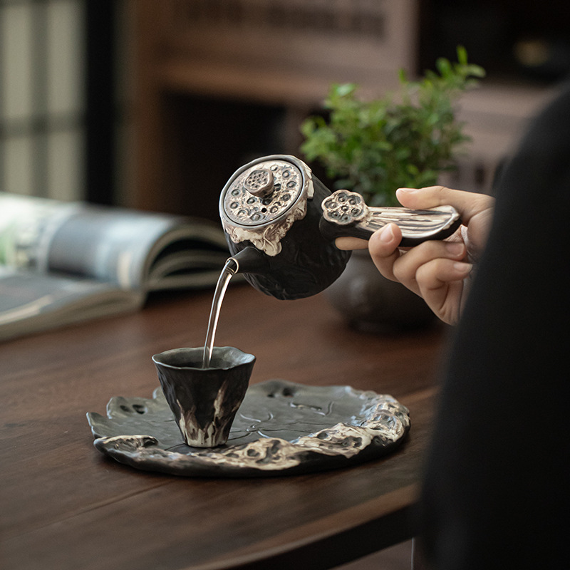 Bộ đồ nhỏ bong bóng khô Wabaiji gia dụng cổ điển gốm thô một bình Hai cốc Bộ đồ trà Kung Fu gốm sứ đơn giản