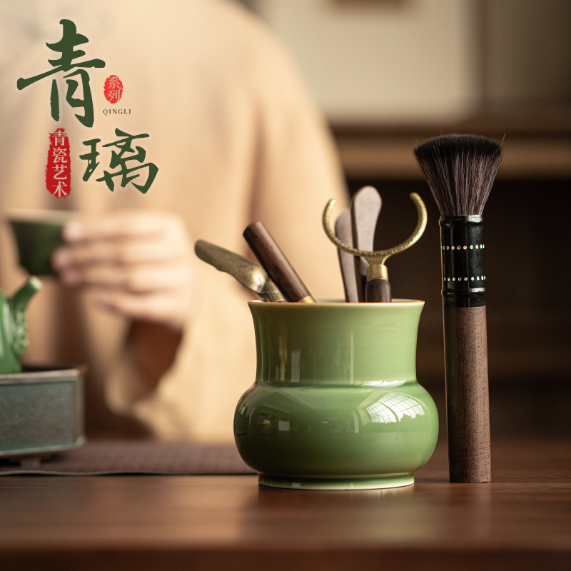 Trà đạo tráng men màu xanh lá cây, kẹp trà sáu quý ông, Kim Trà, thìa trà, Bộ phụ kiện trà đạo Kung Fu Jianshui