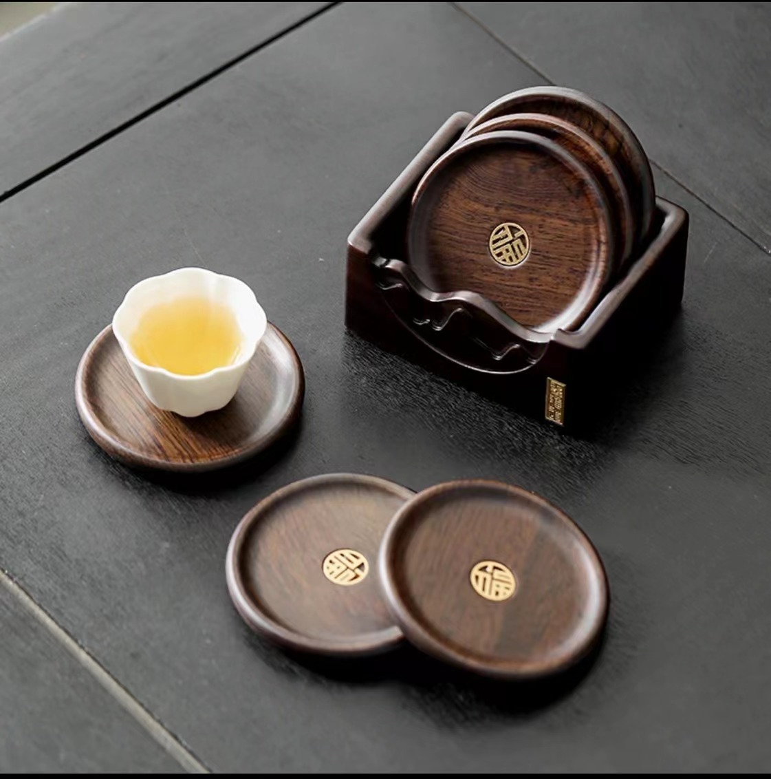 Gỗ mun nguyên khối trà đế lót ly hộ gia đình retro kung fu trà giữ nóng có thể tiếp cận sang trọng cao cấp đế lót ly bộ trà đạo phụ kiện