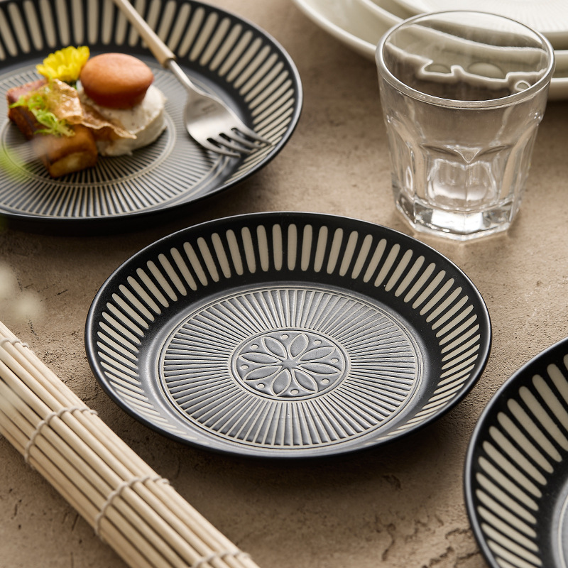 Đĩa gốm sứ Đức Hoa cao cấp in hình chạm nổi đĩa sâu Đĩa nông Bộ đồ ăn kiểu Nhật đồ ăn nghệ thuật đĩa bày món ăn gia dụng