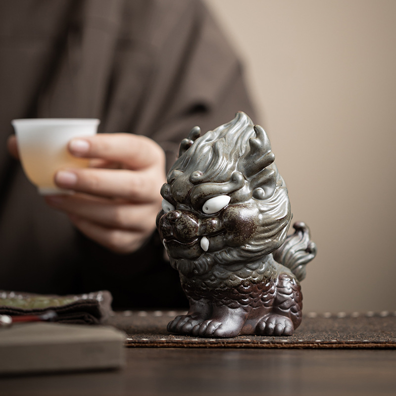 Đồ trang trí thú cưng trà Kirin bùn đá cũ đồ trang trí để bàn chơi trà có thể nâng cao phong cách Trung Quốc đồ trang trí nhà cửa phụ kiện bộ trà