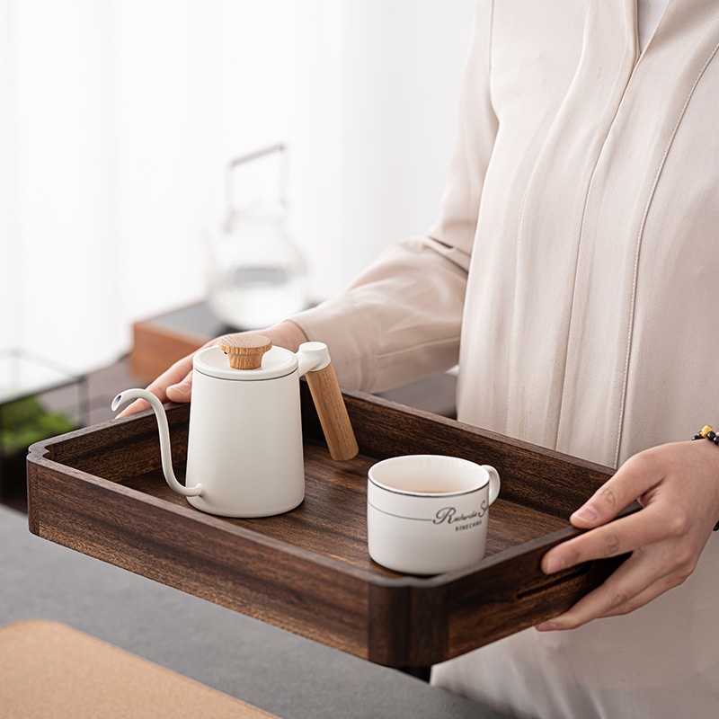 Hộp đựng đồ gỗ óc chó đen để bàn Bộ trà gỗ nguyên khối khay đựng trà văn phòng nhiều tầng giá đựng đồ gia dụng kiểu Nhật