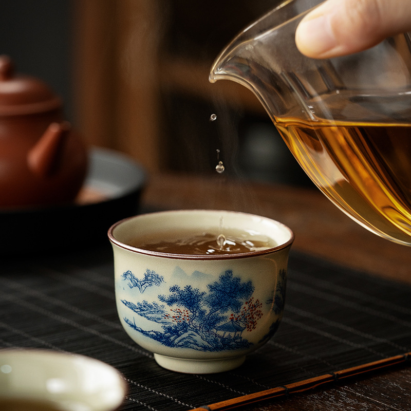 Cốc trà gốm cũ Jingdezhen cốc trà gốm sứ vẽ tay Bộ trà Kung Fu cốc trà cao cấp Trung Quốc