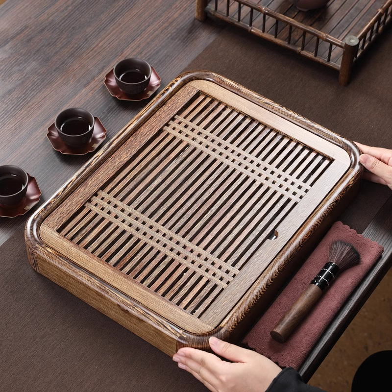 Khay trà gỗ nguyên khối gỗ trắc, khay pha khô cao cấp cỡ nhỏ gia dụng, khay trà Kung Fu, bàn trà thoát nước, biển trà một người