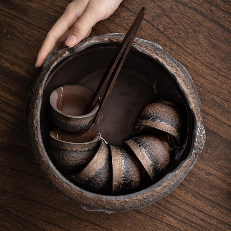 Bán buôn trà gốm thô rửa trà đạo lớn sáng tạo phụ kiện Bộ trà Kungfu rửa nước chén trà Zen chậu rửa bút chậu nước nhỏ